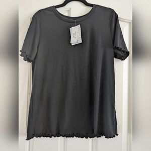 LuLaRoe Kelly Black Short Sleeve Top with Ruffle Edges